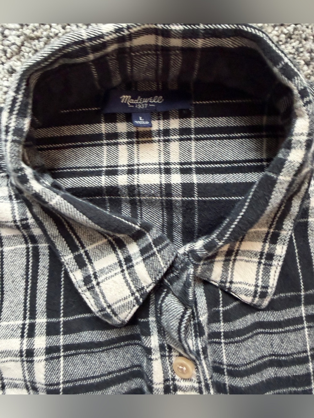 Madewell black and white 3/4 sleeve plaid / flannel button-up shirt in size L - Picture 2 of 2